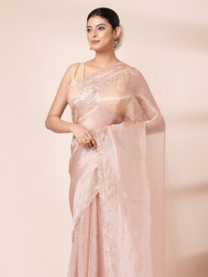 Stunning Hand Work on Tissue Silk Blended Saree - Unstitched Blouse